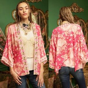 NWT ARATTA Silent Journey Fairy Rose Kimono In Fuchsia Rose One Size